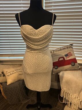 Symphony White Crystal-Embellished Spaghetti Strap Mini Dress